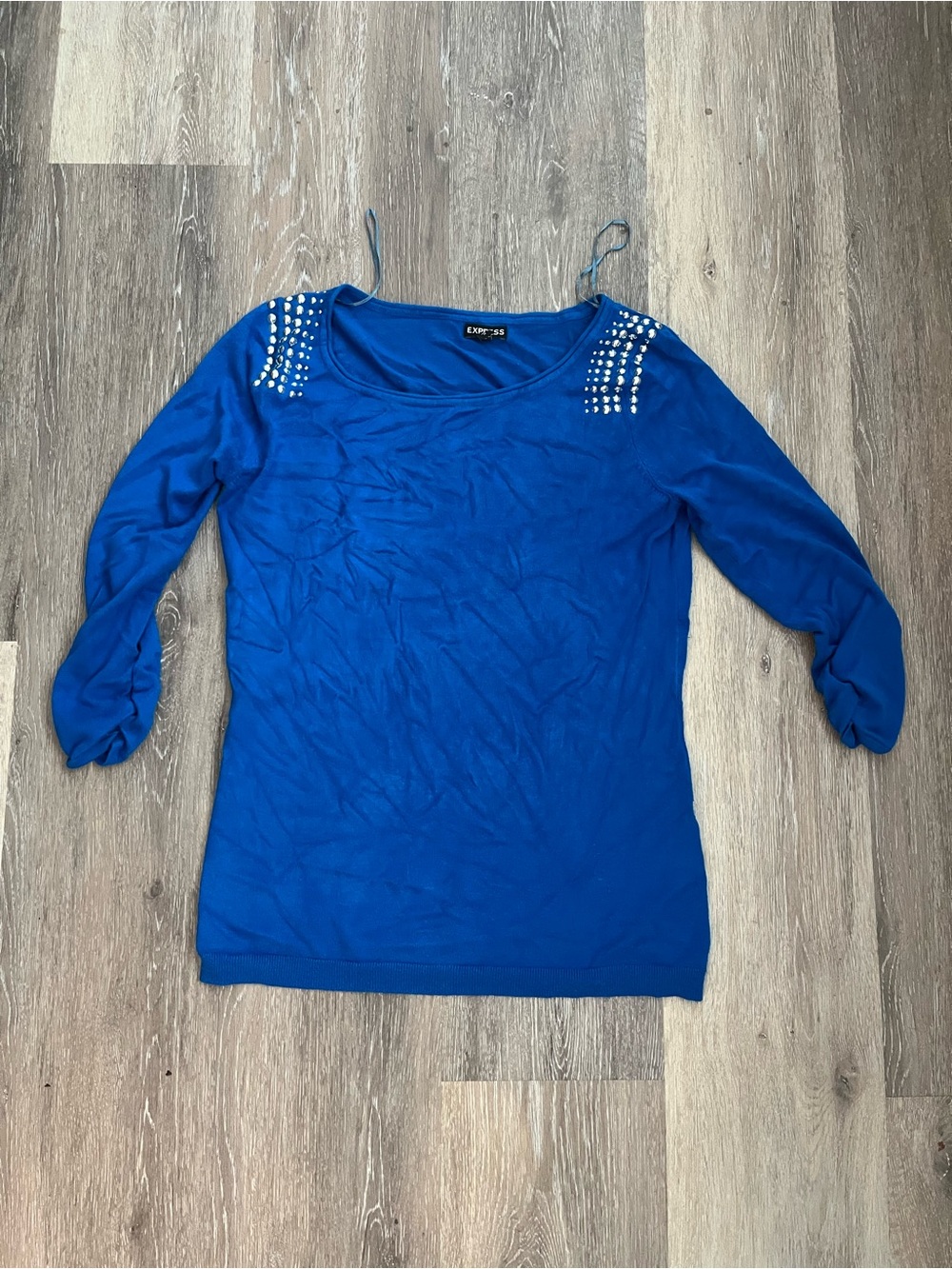 Express Rhinestone Studded Top Womens Medium Royal Blue 3/4 Sleeve Y2K Sweater